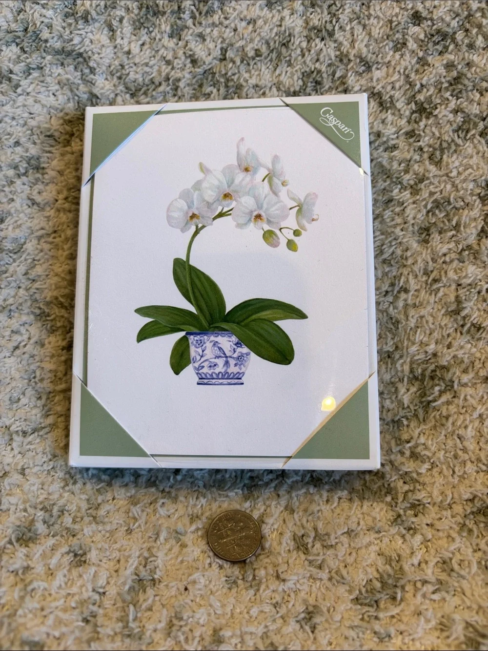 Caspari White Potted Orchid Tropical Note Cards Set of 10 NWT Boxed